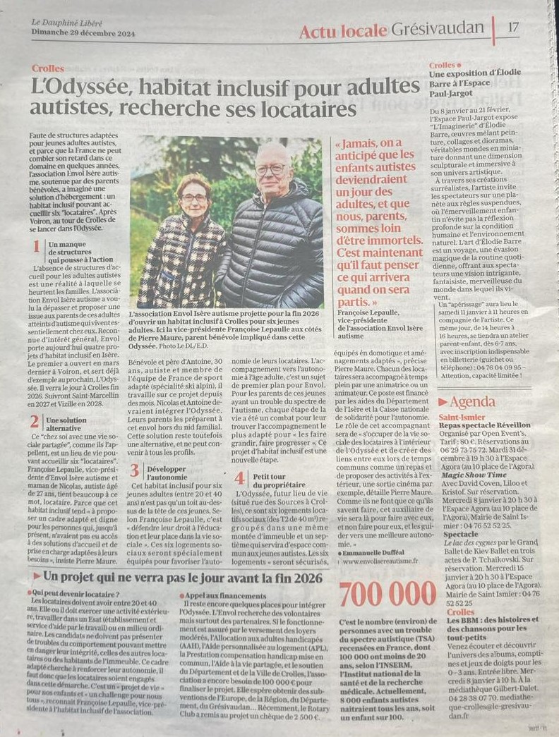 Habitat Inclusif L'Odyssée Article Dauphiné 29_12_2024